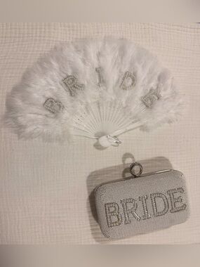 Elegant Cream Bridal Clutch & Bedded Bride Fan